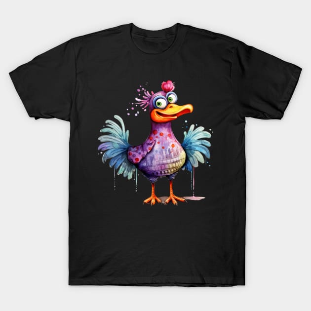 Whimsical Cute Happy Multicolored Bird T-Shirt by 1AlmightySprout